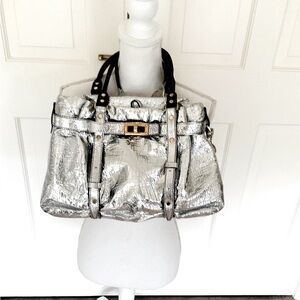 Lanvin silver metallic Kentucky satchel bag